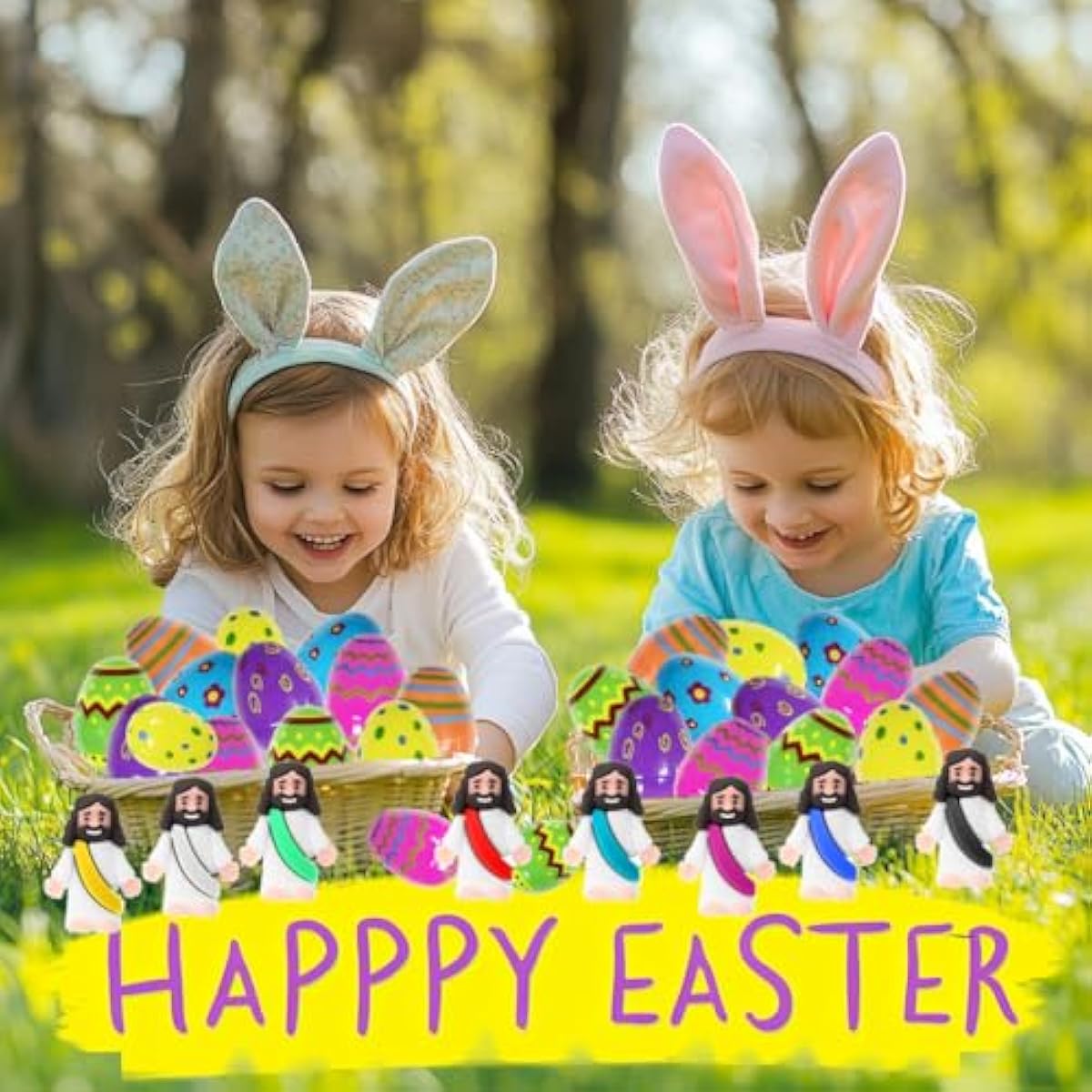 24 Pcs Prefilled Easter Eggs with Mini Jesus Figurines Resin Toys Great for Kids Girls Boys Toddlers Easter Egg Hunt Fillers Easter Basket Stuffers Party Favors Gifts