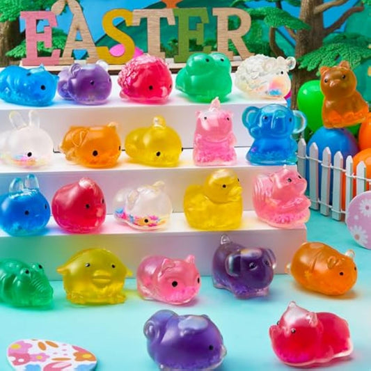 24 Pcs Easter Prefilled Eggs with Mochi Squishy Toy, Cute Animal Squishy Toy Fillers for Easter Egg Hunt, Basket Stuffers, Stress Release, Classroom Prize Supplies, Party Favors Gifts Bulk