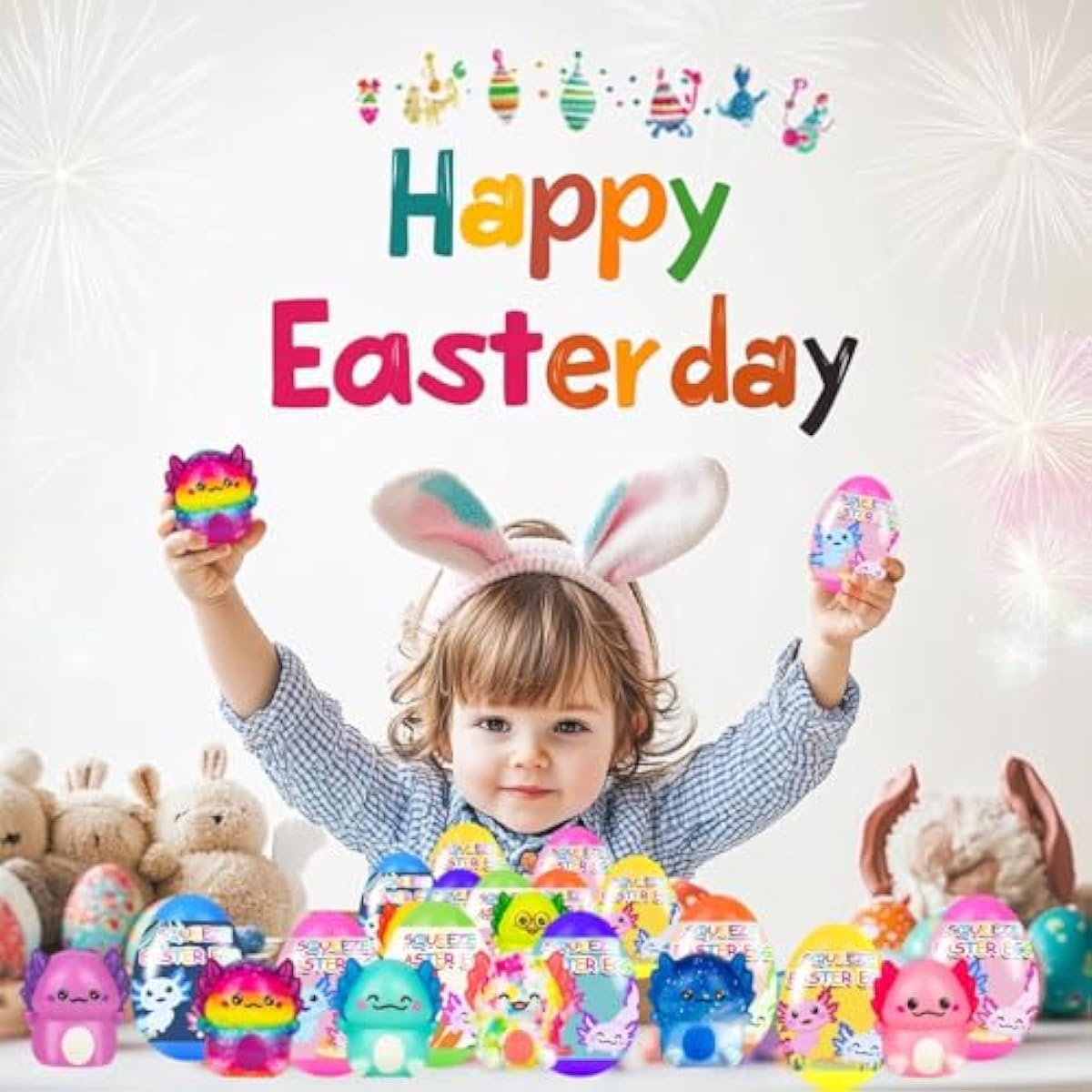 24 Pack Prefilled Easter Eggs with Slow Squishy Toys Axolotl Toy Easter Eggs Filled for Kids Boys Girls Easter Basket Stuffers Party Favors Easter Egg Fillers Hunt