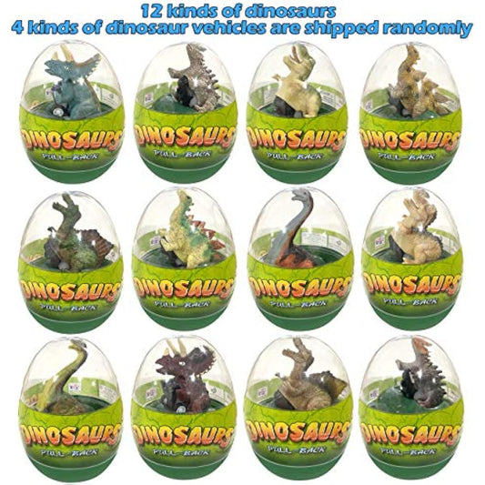 4 Pack Jumbo Dinosour Eggs with Dinosaur Pull Back Cars Dinos Vehicles Toys Inside for Kids Boys Girls Easter Basket Stuffers Party Favors Easter Egg Hunt