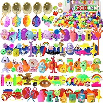 200 Pcs Prefilled Easter Eggs with Assorted Toys Inside,Basket Stuffers Easter Fillers,Easter Toys Bulk,Easter Egg Hunt Supplies,Prizes Classroom Events,Easter Party Favors Gifts for Kids Boys Girls