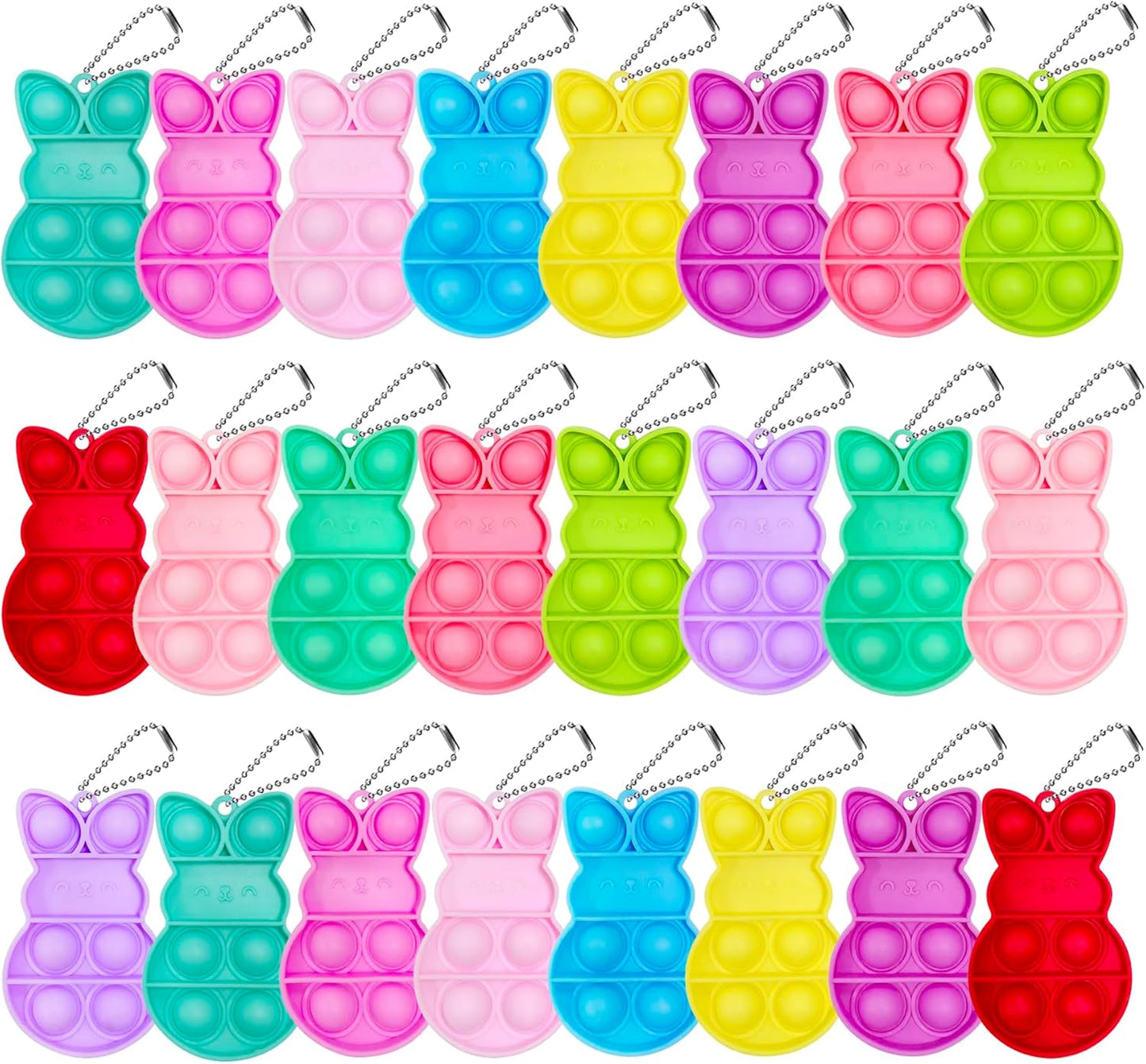 Easter Eggs with Bunny Pop Fidget Keychain Toys – 24-Pack