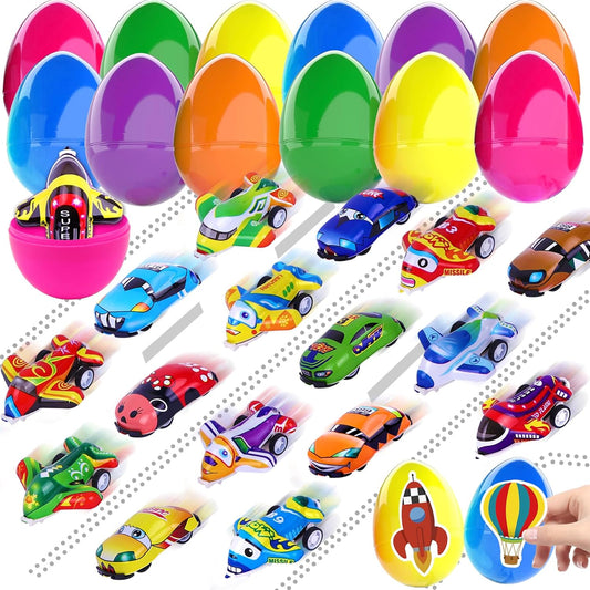 Easter Eggs Filled with Pull-Back Cars & Planes – 24-Pack for Boys