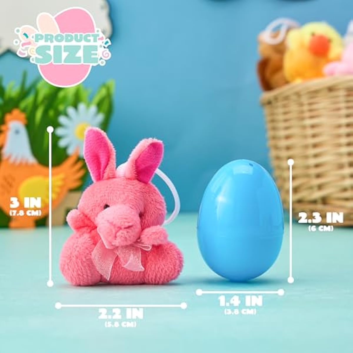 12 Pcs Prefilled Easter Eggs with Plush Toys, Plastic Eggs Filled with Mini Stuffed Plush Toys, Basket Stuffers for Toddlers, Easter Egg Hunt, Party Favors, Classroom Prizes for Kids