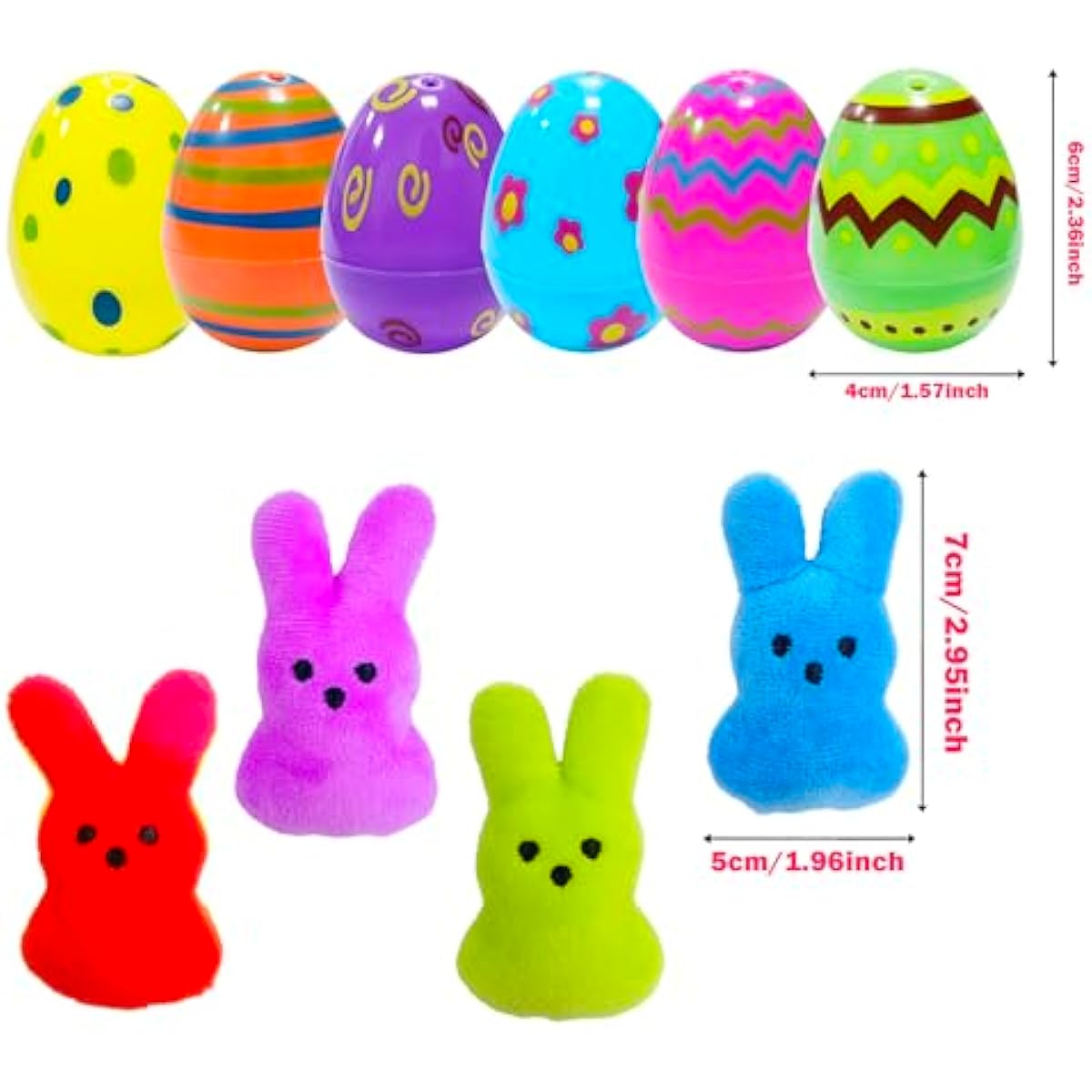 24 Pcs PreFilled Easter Eggs with Plush Bunny Toys Animals Keychain Decoration Stuffed Toy Great for Kids Boys Girls Toddler Easter Basket Stuffers Egg Fillers