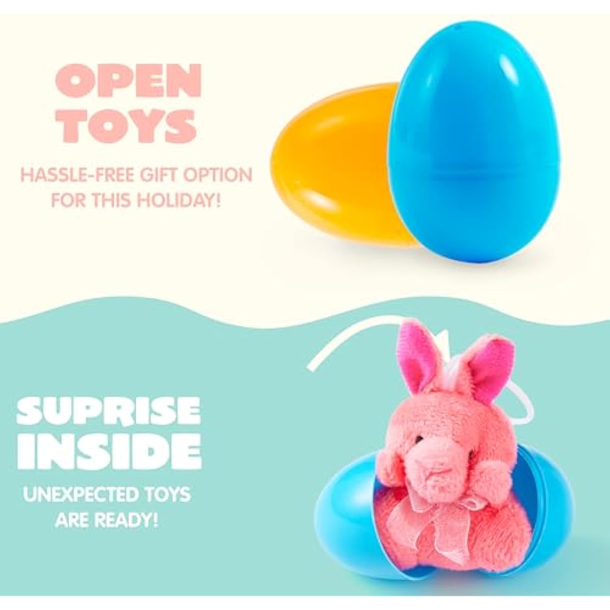 12 Pcs Prefilled Easter Eggs with Plush Toys, Plastic Eggs Filled with Mini Stuffed Plush Toys, Basket Stuffers for Toddlers, Easter Egg Hunt, Party Favors, Classroom Prizes for Kids