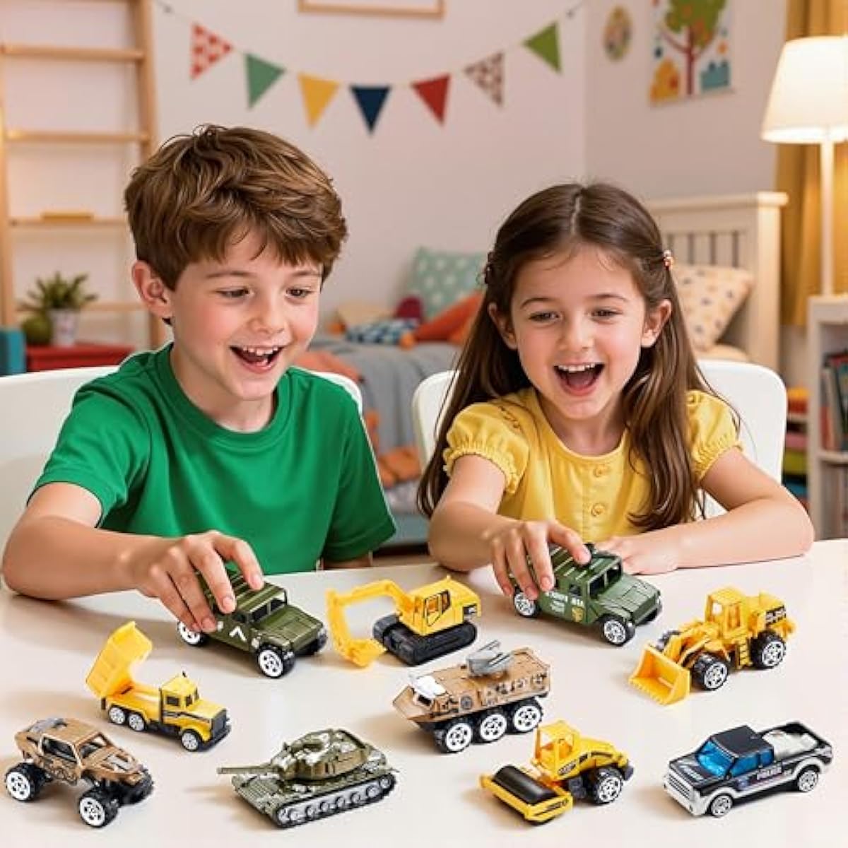 12 Pcs Prefilled Easter Eggs with Die-cast Vehicles, Basket Stuffers for Kids, City Cars and Trucks Toy for Easter Egg Hunt, Party Favors for Boys, Goodie Bag Fillers, Class Prize Supplies Gifts