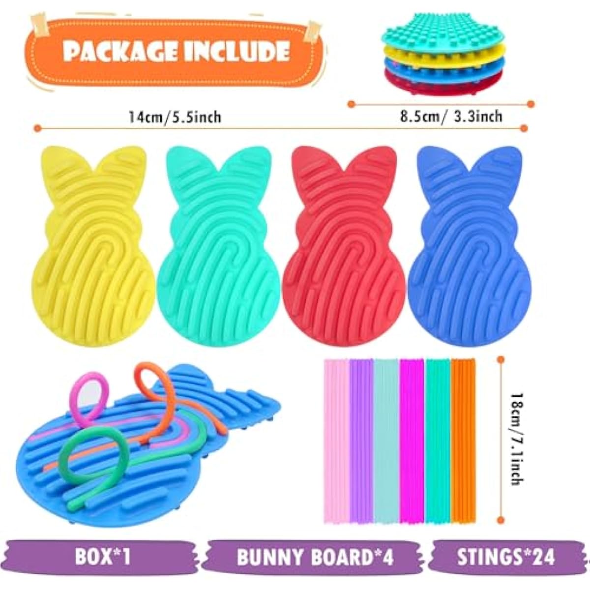 4 Pcs Easter Bunny Sensory Activity Board Toys Double-Side Silicone Fidget Toy for Kids Boys Girls Calming for Anxiety Easter Basket Stuffers Eggs Fillers Party Favors Gifts