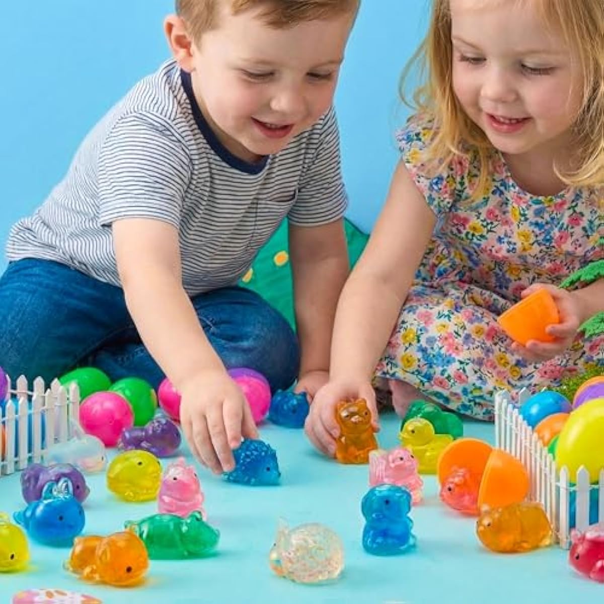 24 Pcs Easter Prefilled Eggs with Mochi Squishy Toy, Cute Animal Squishy Toy Fillers for Easter Egg Hunt, Basket Stuffers, Stress Release, Classroom Prize Supplies, Party Favors Gifts Bulk