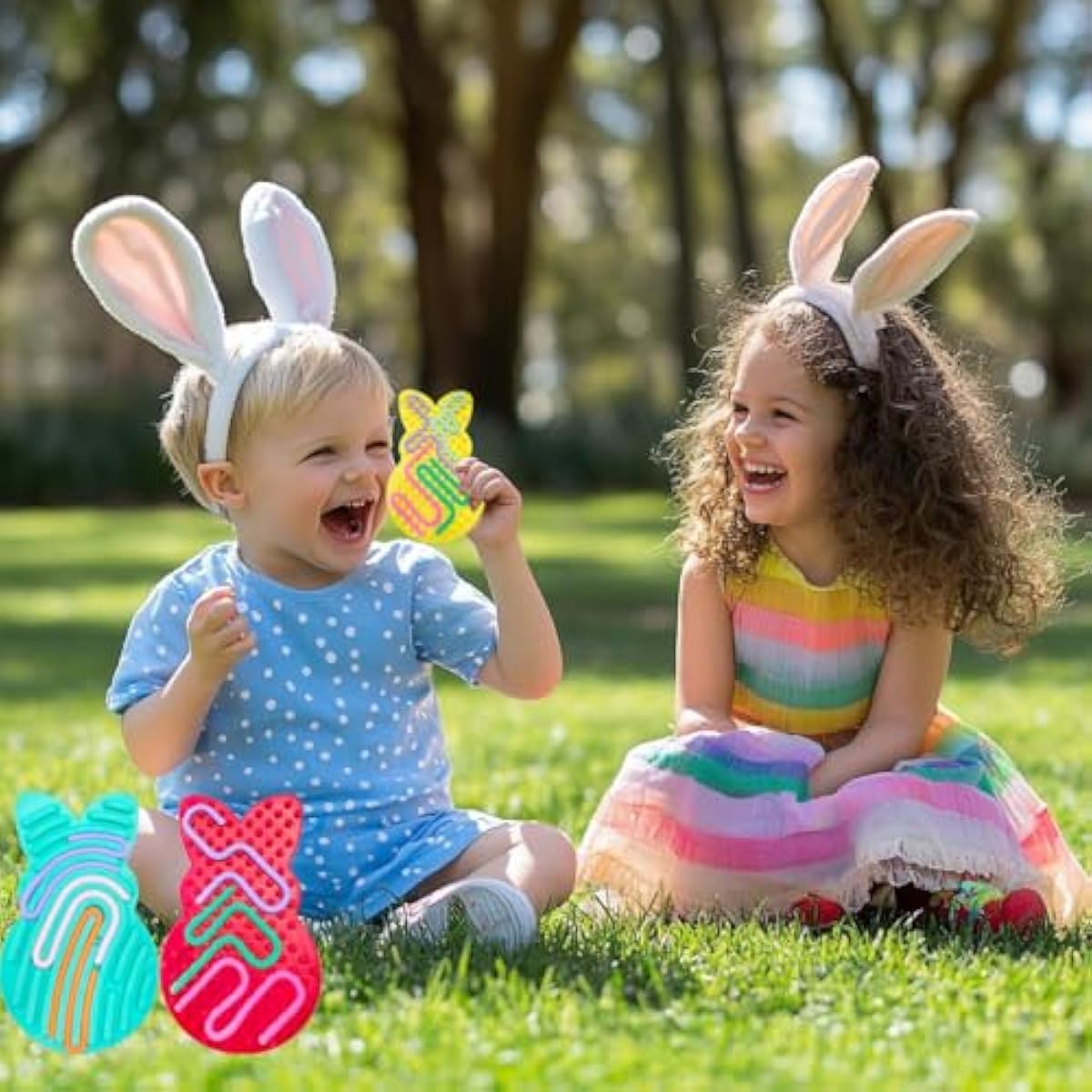 4 Pcs Easter Bunny Sensory Activity Board Toys Double-Side Silicone Fidget Toy for Kids Boys Girls Calming for Anxiety Easter Basket Stuffers Eggs Fillers Party Favors Gifts