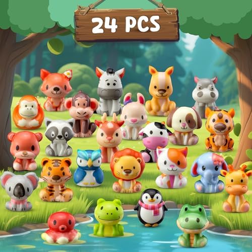 24 Pack Filled Easter Eggs for Kids Prefilled Egg Fillers Squishy Toys Stuffed Easters Gifts Basket Stuffers for Kids Girls Toddlers Boys Easters Egg Hunt Party Favors Animals (Easter)