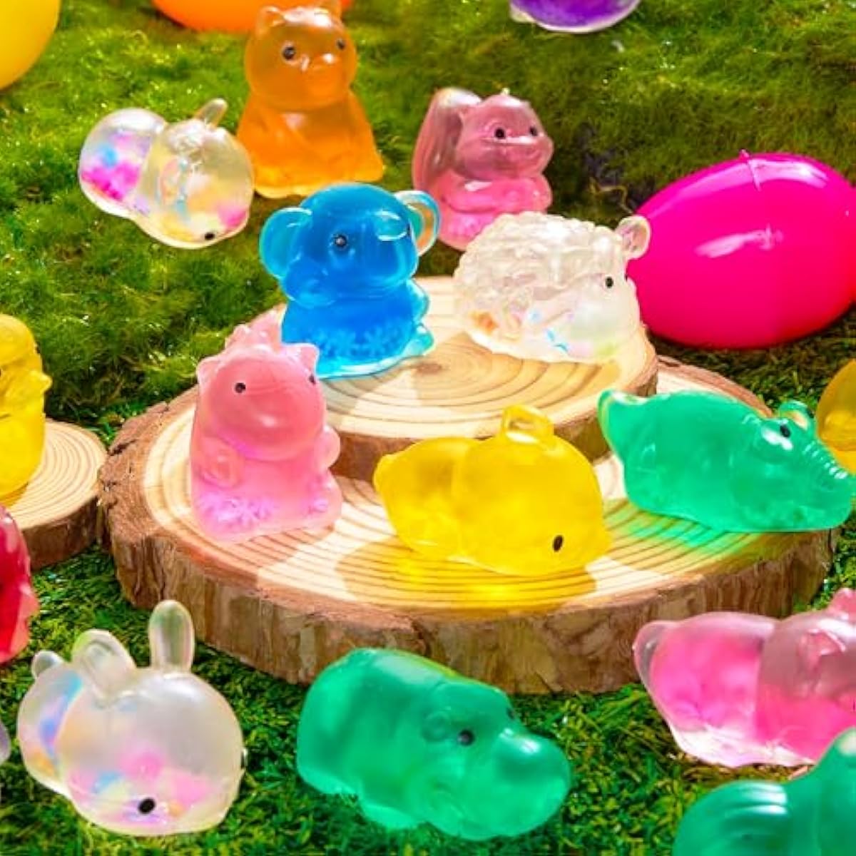 24 Pcs Easter Prefilled Eggs with Mochi Squishy Toy, Cute Animal Squishy Toy Fillers for Easter Egg Hunt, Basket Stuffers, Stress Release, Classroom Prize Supplies, Party Favors Gifts Bulk