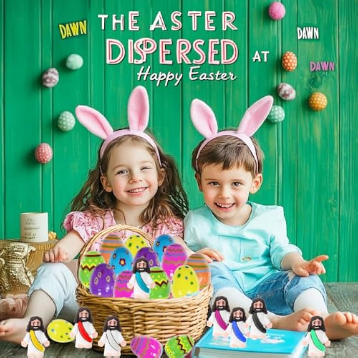 24 Pcs Prefilled Easter Eggs with Mini Jesus Figurines Resin Toys Great for Kids Girls Boys Toddlers Easter Egg Hunt Fillers Easter Basket Stuffers Party Favors Gifts