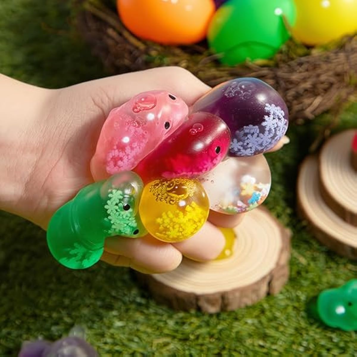 24 Pcs Easter Prefilled Eggs with Mochi Squishy Toy, Cute Animal Squishy Toy Fillers for Easter Egg Hunt, Basket Stuffers, Stress Release, Classroom Prize Supplies, Party Favors Gifts Bulk