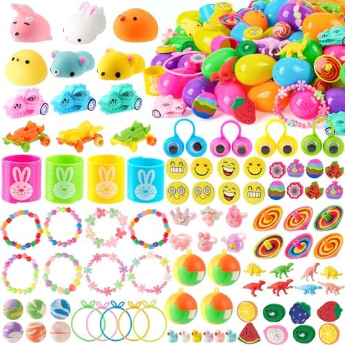 100Pcs Prefilled Easter Eggs with Assorted Toys, Prefilled Easter Eggs with Toys, Easter Basket Stuffers for Kids, Easter Egg Hunt, Toddler Easter Basket Stuffers