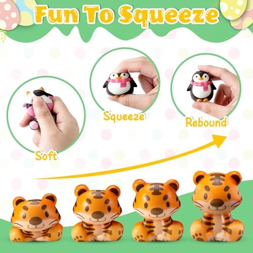 24 Pack Filled Easter Eggs for Kids Prefilled Egg Fillers Squishy Toys Stuffed Easters Gifts Basket Stuffers for Kids Girls Toddlers Boys Easters Egg Hunt Party Favors Animals (Easter)