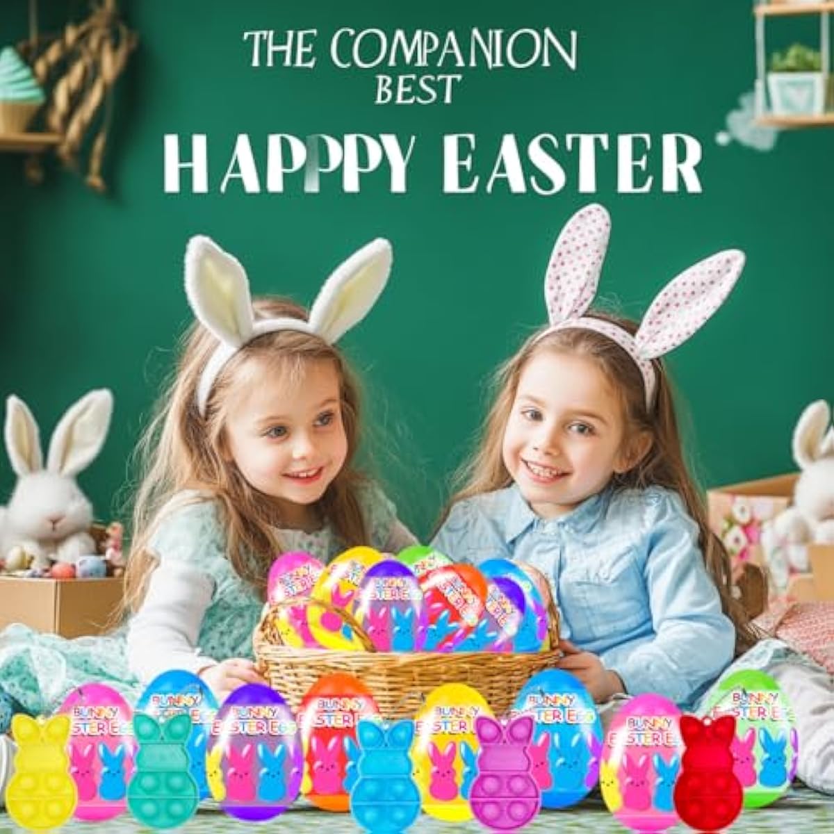 24 PCS Prefilled Easter Eggs with Bunny Pop Bubble Fidget Keychains Toy Inside for Kids Boys Girls Easter Basket Stuffers Party Favors Easter Egg Fillers Hunt