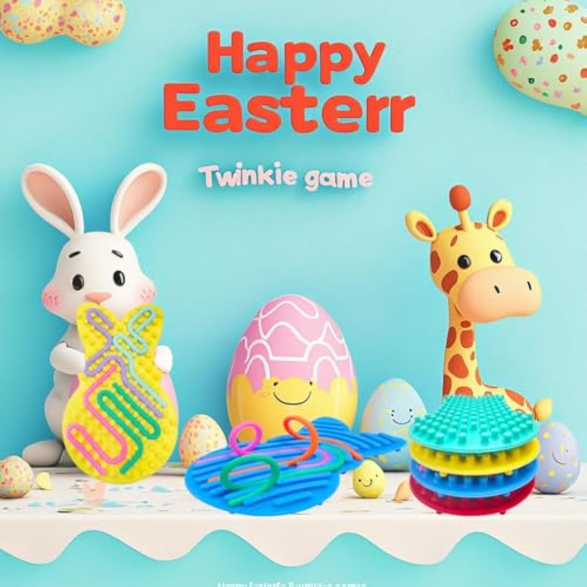 4 Pcs Easter Bunny Sensory Activity Board Toys Double-Side Silicone Fidget Toy for Kids Boys Girls Calming for Anxiety Easter Basket Stuffers Eggs Fillers Party Favors Gifts