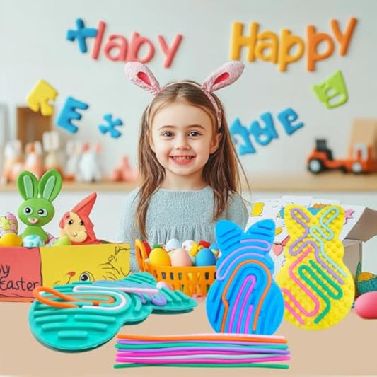 4 Pcs Easter Bunny Sensory Activity Board Toys Double-Side Silicone Fidget Toy for Kids Boys Girls Calming for Anxiety Easter Basket Stuffers Eggs Fillers Party Favors Gifts