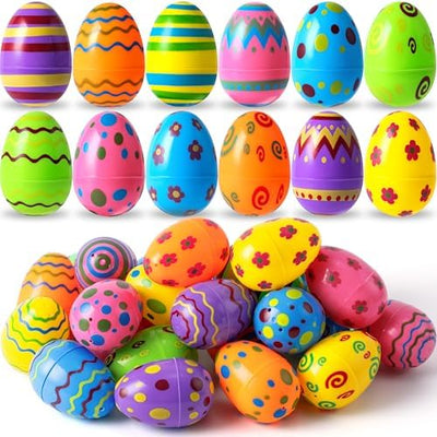 100 PCs Plastic Printed Bright Easter Eggs, Over 3.15'' Tall Fillable Empty Eggs for Easter Hunt, Basket Stuffers Fillers, Classroom Prize Supplies, Party Favors