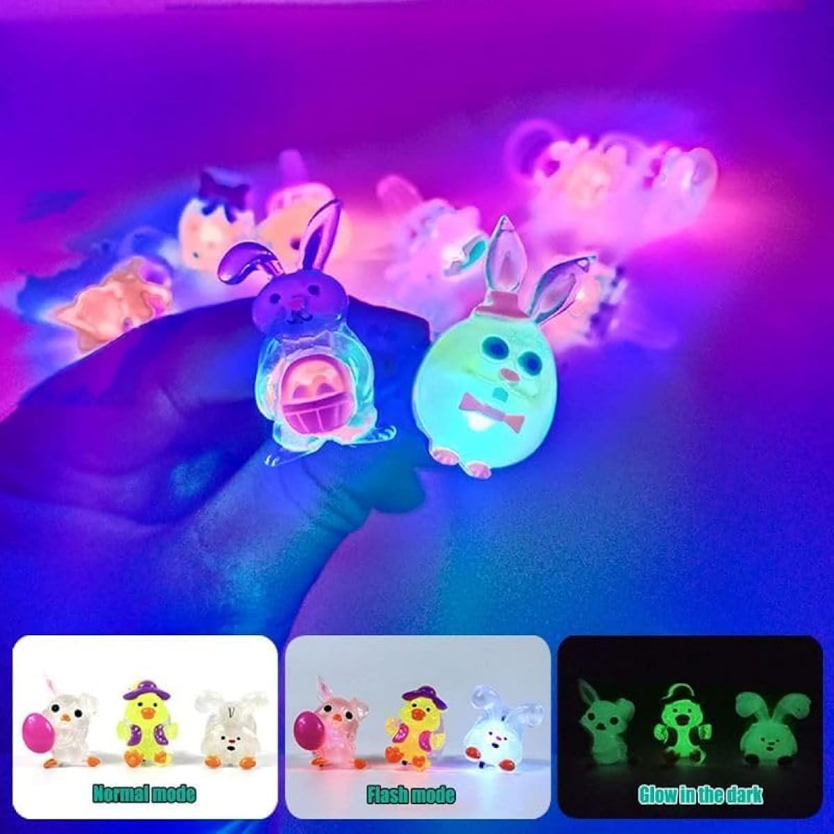 24 Pack Prefilled Easter Eggs with 3D Finger Lights Up Rings Toys Grow in the Dark Great for Kids Girls Boys Easter Basket Stuffers Party Favors Eggs Fillers
