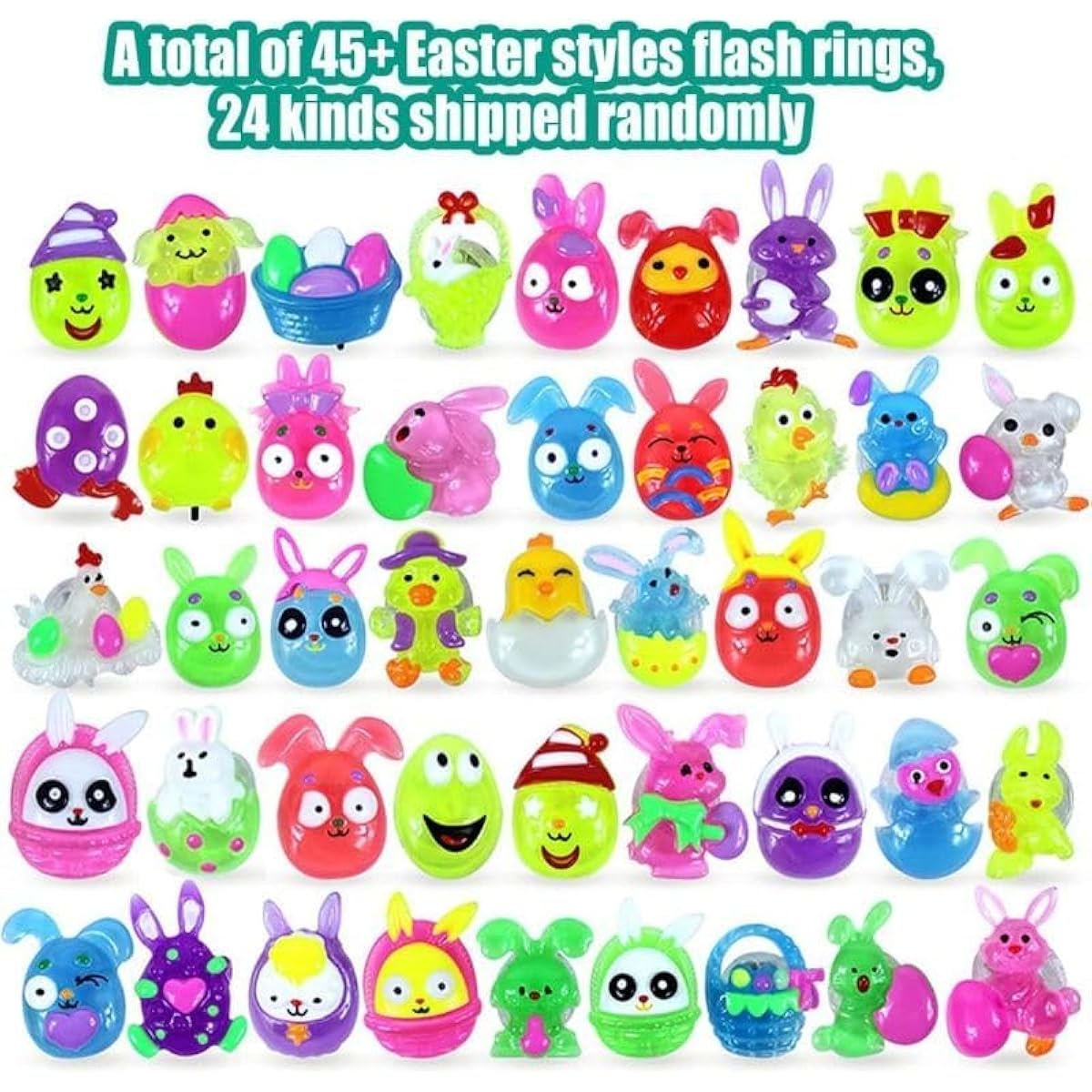 24 Pack Prefilled Easter Eggs with 3D Finger Lights Up Rings Toys Grow in the Dark Great for Kids Girls Boys Easter Basket Stuffers Party Favors Eggs Fillers