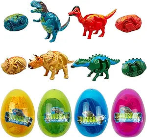 4 Pack Jumbo Dinosaur Deformation Eggs Prefilled Plastic Easter Eggs with Toys Inside for Kids Boys Girls Toddlers Easter Basket Stuffers Gifts Party Favors