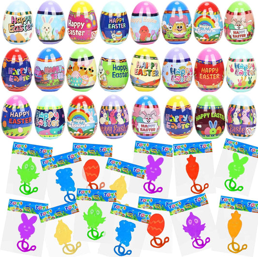 Prefilled Easter Eggs with Sticky Hand Toys – 24-Pack Egg Hunt Favors
