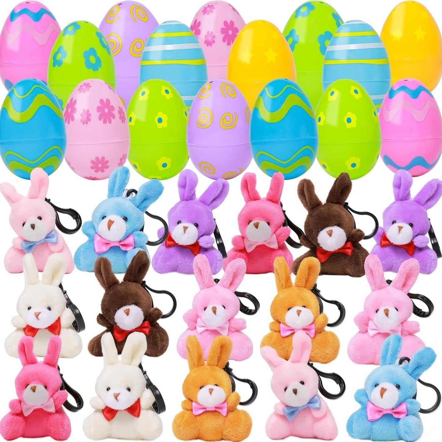 Easter Fun Set – 16 Filled Eggs & 16 Plush Animal Keychains (32 Pcs)