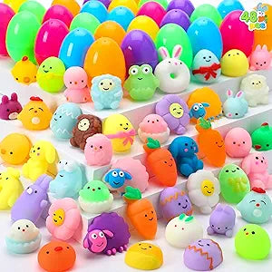 48 Pcs Easter Prefilled Eggs with Mochi Squishy Toys, Kawaii Stress Reliever Squishy Toy for Easter Egg Hunt, Kids Party Favor, Basket Stuffers, Goodie Bag Fillers, Classroom Prize Supplies
