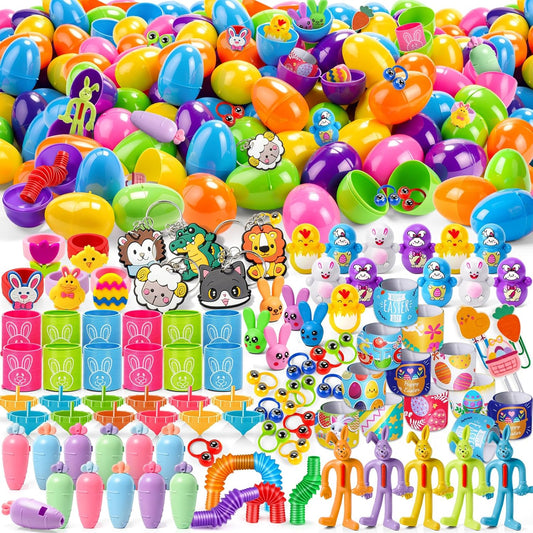 GIANT DEAL Prefilled Easter Eggs with Assorted Toys, Easter Basket Essentials, Easter Egg Hunt
