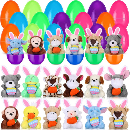 Easter Eggs with Plush Stuffed Animals – 24-Pack Hunt Fillers & Party Favors