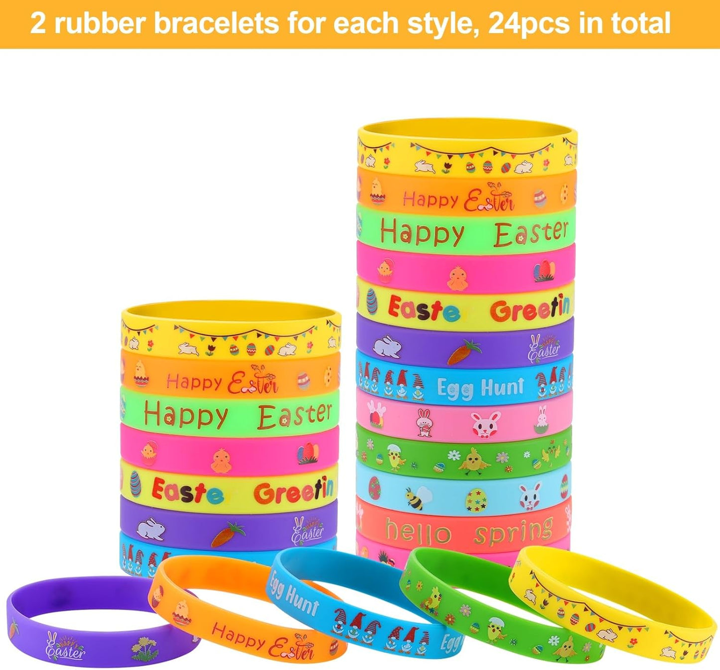 Easter Slap Bracelets – 48-Pack Rubber Wristbands for Kids
