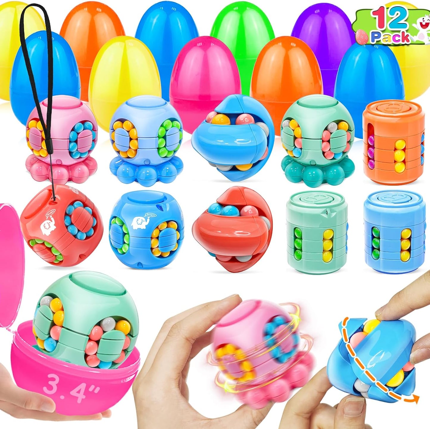 12-Pack Jumbo Prefilled Eggs with Fidget & Puzzle Toys