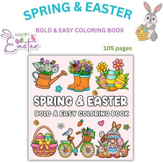 Spring & Easter Coloring Book – 105 Pages, Bold Easy Designs for Teens & Adults